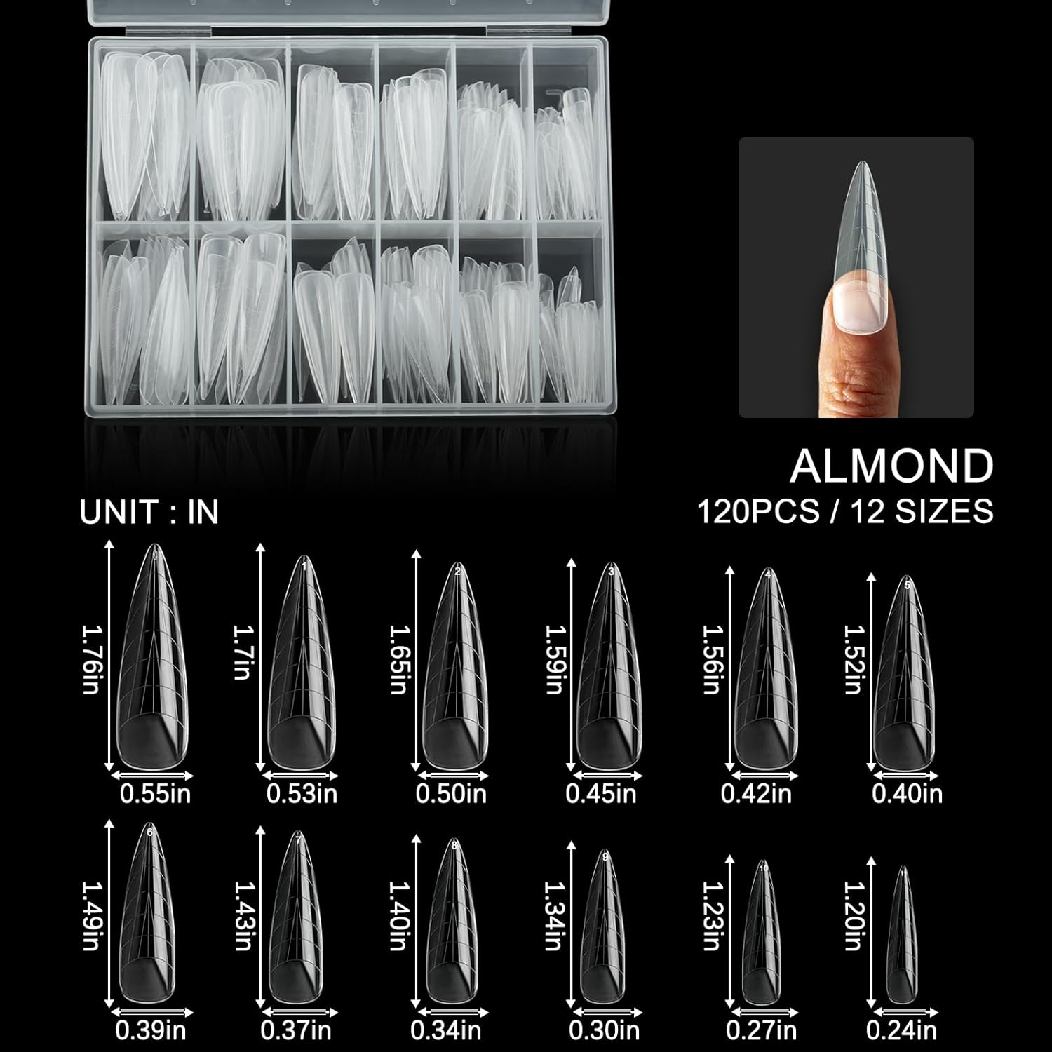 120Pcs Matte Dual Nail Forms,Long Almond Extension Poly Nail Gel Nail Forms Full Cover Nail Molds 12 Sizes for Solid Nail Gel Glue Nail Art Design Salon&DIY-BrightBean Baby