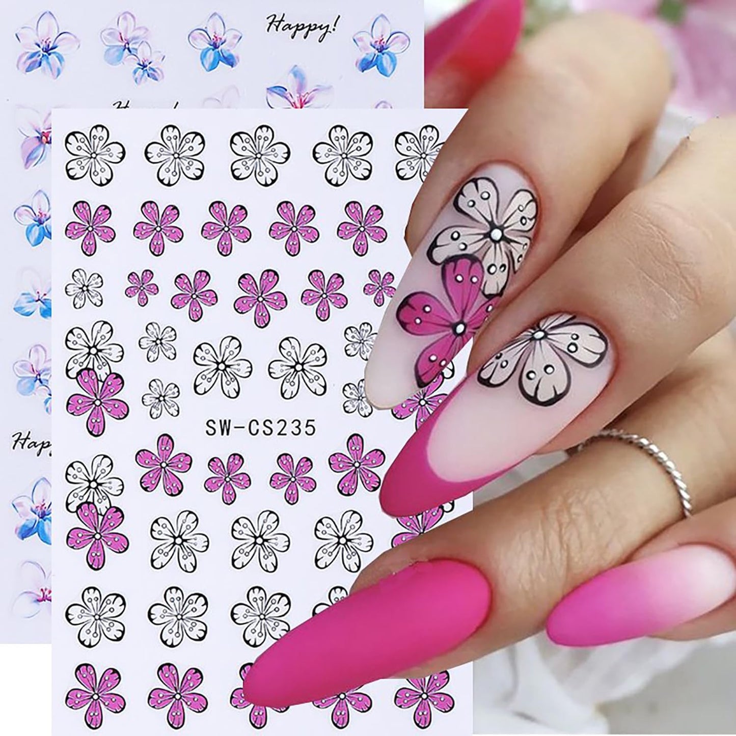 6 Sheets Flower Nail Art Stickers 3D Self-Adhesive Spring Summer Nail Sticker Butterfly Nails Art Decals Holographic Floral Nails Decal Decoration for Women Blossom Manicure DIY Nail Supplies-BrightBean Baby