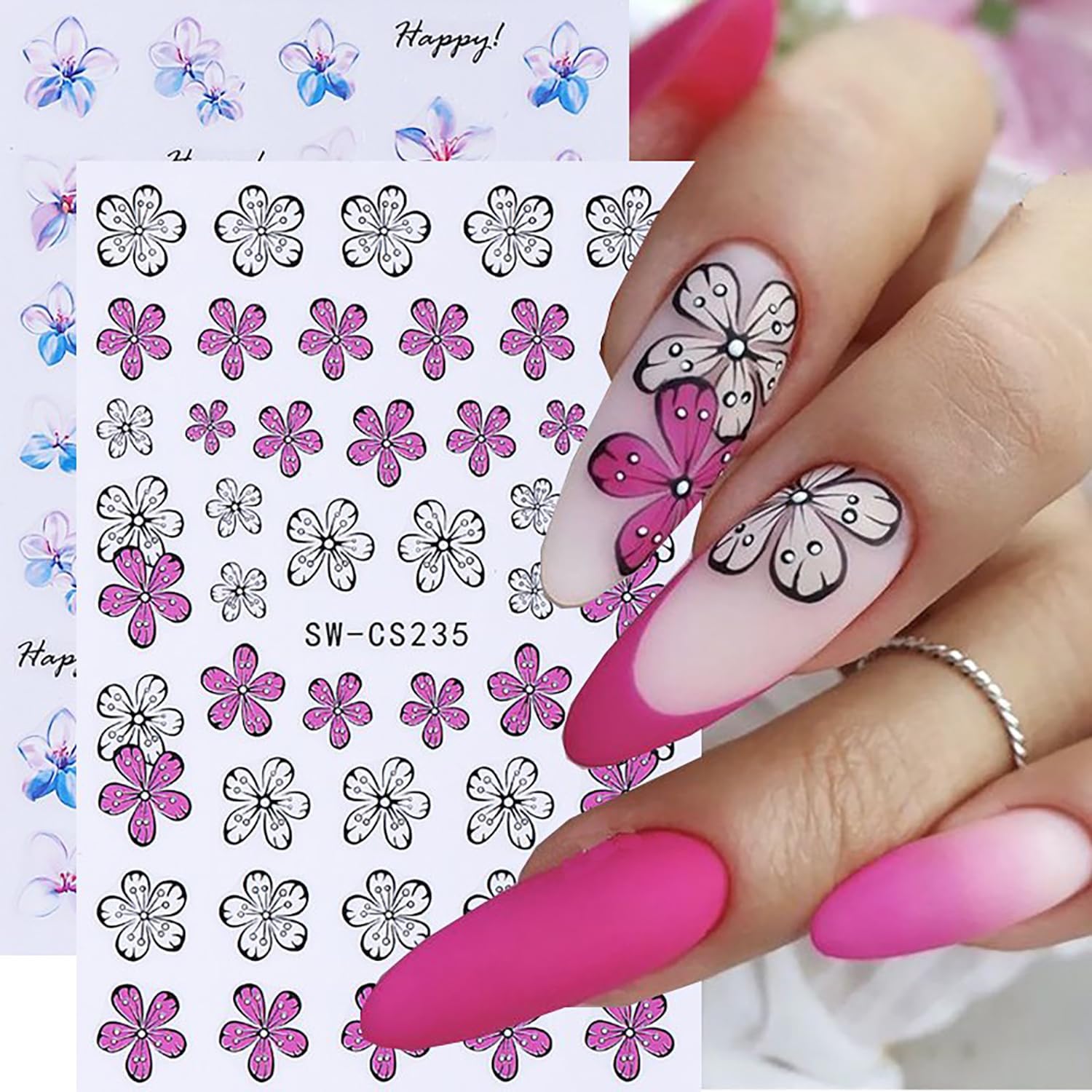6 Sheets Flower Nail Art Stickers 3D Self-Adhesive Spring Summer Nail Sticker Butterfly Nails Art Decals Holographic Floral Nails Decal Decoration for Women Blossom Manicure DIY Nail Supplies-BrightBean Baby
