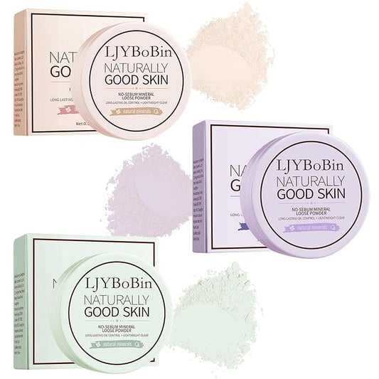 3PCS Loose Setting Powder Set,Lightweight Long Lasting Oil Control Loose Face Powder,Translucent Matte Drying Finishing Setting Powder for All Skin Types-BrightBean Baby
