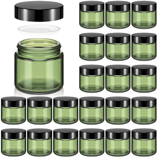 Domensi 32 Pcs 2 oz Glass Jars with Lids Travel Size Round Leakproof Empty Cosmetic Jars with Inner Liners Lid for Storing Makeup Lotions Face Cream Ointments Candle DIY Making (Olive Green)-BrightBean Baby