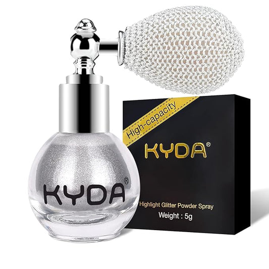 KYDA Highlighter Powder Spray, Glitter High Gloss Spray Shimmer Sparkle Powder Makeup Spray, for Face Body Cosmetic-Metallic Silver-BrightBean Baby