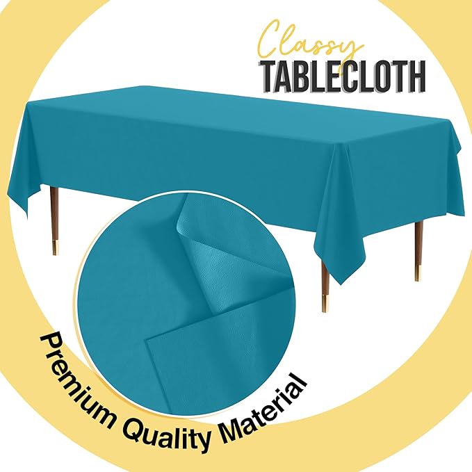 Exquisite Premium Plastic Tablecloth - 54" x 108" Rectangle, 6 Pack (Turquoise)