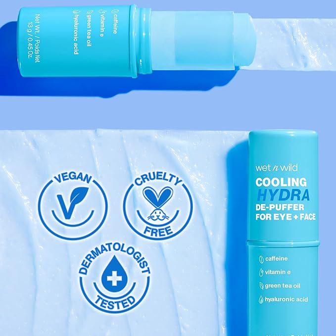 wet n wild Cooling Hydra De-Puffer, Soothing Face Makeup Primer Stick with Vitamin E & Caffeine, Instant Skin Refreshments for All Skin Types and Complexions, Vegan & Cruelty-Free-BrightBean Baby