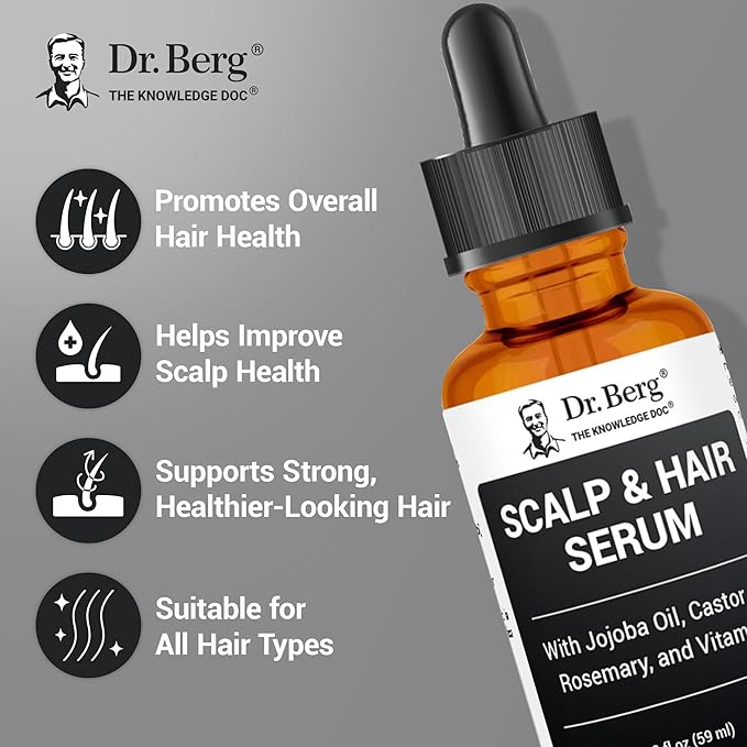 Dr. Berg Scalp & Hair Serum (Improved Formula) with Vitamin D3 & E - Clinically Tested, Paraben- and Sulfate-Free Hair Oil for Women & Men - Includes Rosemary Oil, Castor Oil & Jojoba Oil - 2 Fl oz-BrightBean Baby