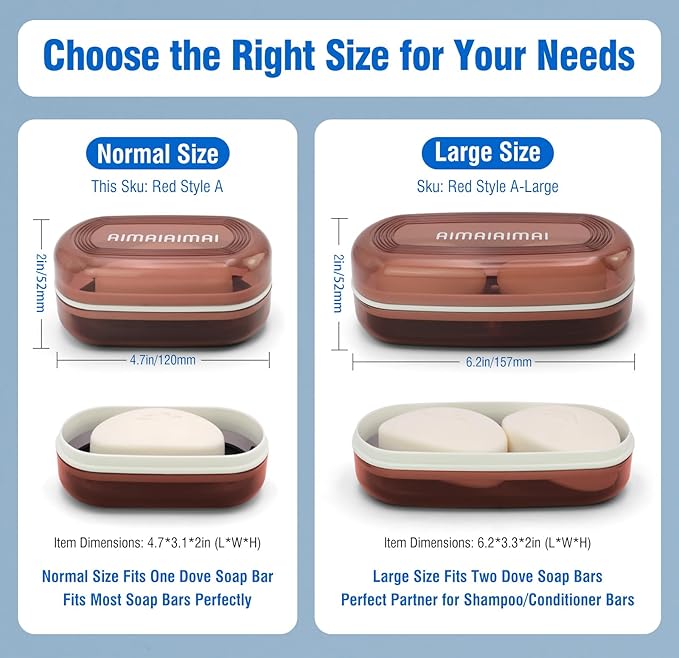 Travel Soap Container, Translucent Visible Soap Box, Travel Soap Holder with Removable Draining Layer, Portable Soap Case for Traveling, Camping, Gym (Red Style A)-BrightBean Baby