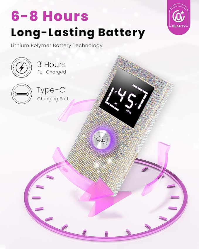 CozyZen Cordless Electric Nail Drill, 45000 RPM Rechargeable Diamond E-File, Portable & Low Noise for Acrylic/Gel Nails, Manicure & Pedicure - Professional & Home Use-BrightBean Baby