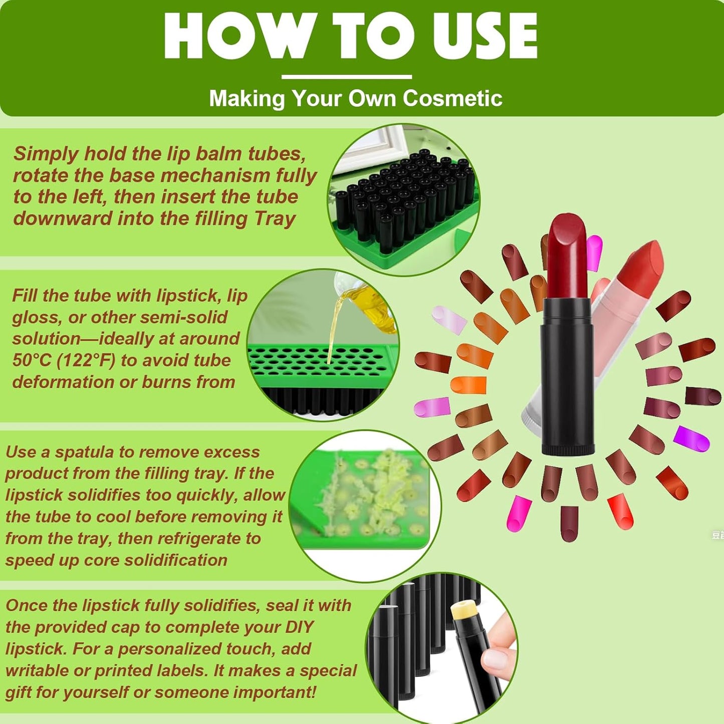 Lip Balm Tubes with Filling Tray and Spatula, 60 Empty Lip Balms Containers with Caps (Clear+Black), 60 Writeable and 60 Printed Stickers, BPA Free, Make Natural Lip Balm Kit for DIY-BrightBean Baby