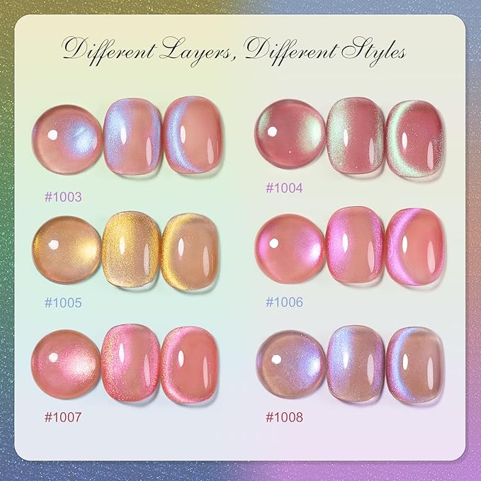 RARJSM Aurora Glitter Cat Eye Gel Nail Polish Set 6Pcs Nude Pink Light Purple Gold Brown Green Blue Galaxy Mermaid Glitter Cateye Gel Polish with Magnetic Stick UV LED Curing Require Home Salon-BrightBean Baby