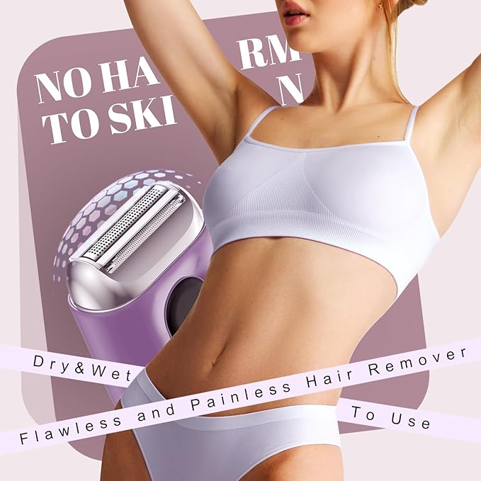 Cordless Electric Shaver for Women: Mini Electric Razors with LED Display - Rechargeable Bikini Trimmer - IPX7 Waterproof Wet Dry Face Razor with 3 Blade Heads Floating Head-BrightBean Baby