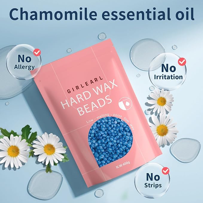 Hard Wax Beads, 1lb Wax Beans for Hair Removal, Hard Wax for Women Sensitive Skin at Home, Wax Refill Perfect for Brazilian Bikini, Eyebrow, Legs, Facial and Full Body with Chamomile Formula-BrightBean Baby