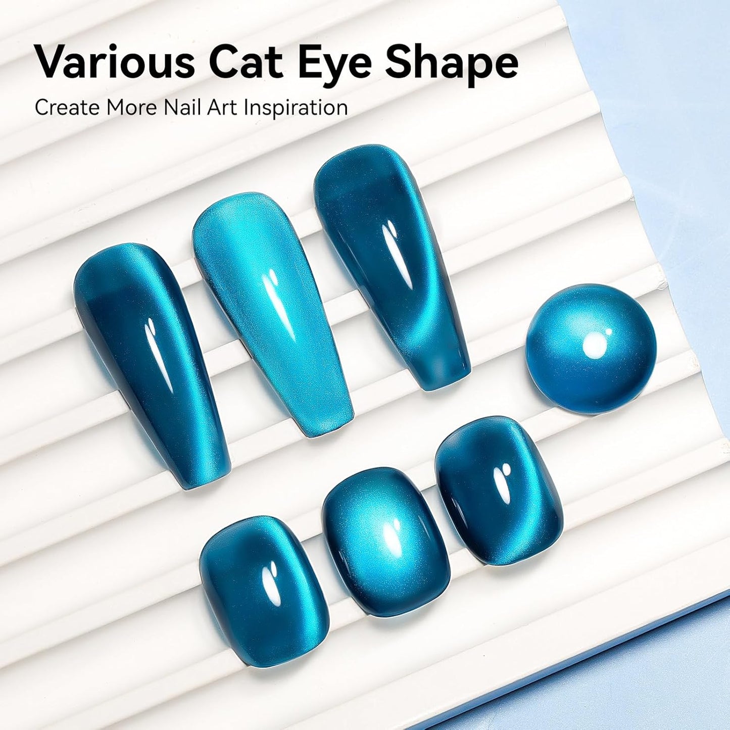 Cat Eye Gel Nail Polish, Sea Blue Jelly Glass Magnetic Nail Polish Magic Holographic Effect, Glitter UV Gel Sparkle Crystal Color for Nail Salon DIY At Home-BrightBean Baby