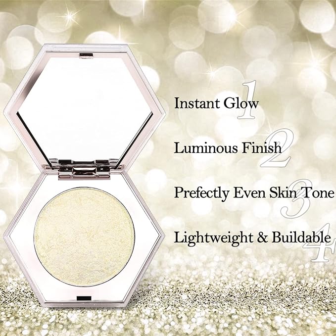 Erinde Champagne Gold Face Highlighter Makeup Palette, Shimmer Diamond Glitter Highlighter Powder for Face Body, Face Highlighters Makeup & luminizers Palette, Long-Lasting Lightweight, 03#-BrightBean Baby