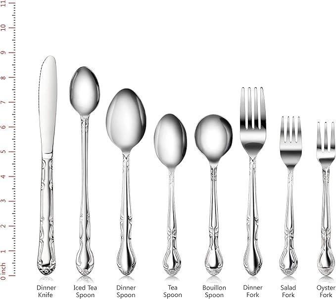 New Star Foodservice 58703 Rose Pattern, 18/0 Stainless Steel, Dinner/Dessert Spoon, 7-Inch, Set of 12