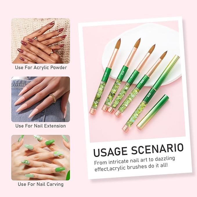 Acrylic Nail Brush Size #16, KEMEISI 100% Pure Kolinsky Nail Art Brushes Sturdy Handle Oval Shaped Acrylic Powder Nail Design Tools for Professional Manicure DIY Home Salon (Green)-BrightBean Baby