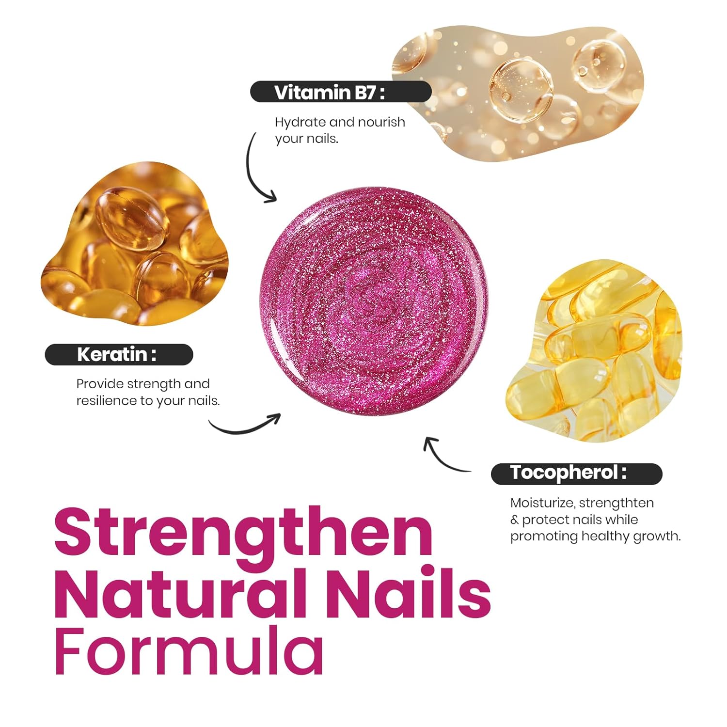 Beetles Hot Pink Nail Polish 15ml, Valentines Day Gifts for Women Fast Drying & Long Lasting Glitter Nail Polish Pink Nail Lacquer Glossy for DIY Nail Salon-Quality Results-BrightBean Baby