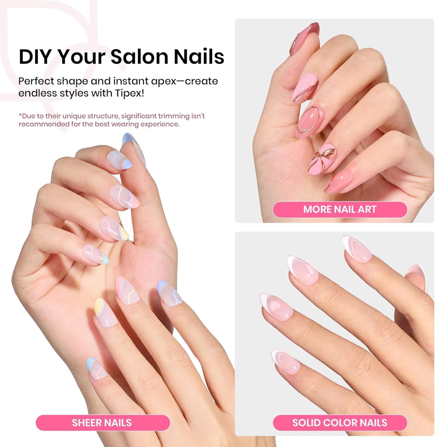 Beetles Tipex Instant Apex Nail Tips Kit, Oval Short 224Pcs 16 Sizes Pre-Building & Pre-Etched Thicker Acrylic Nails False Nail Extension with Tipex Uv Nail Glue Mini Nail Lamp-BrightBean Baby