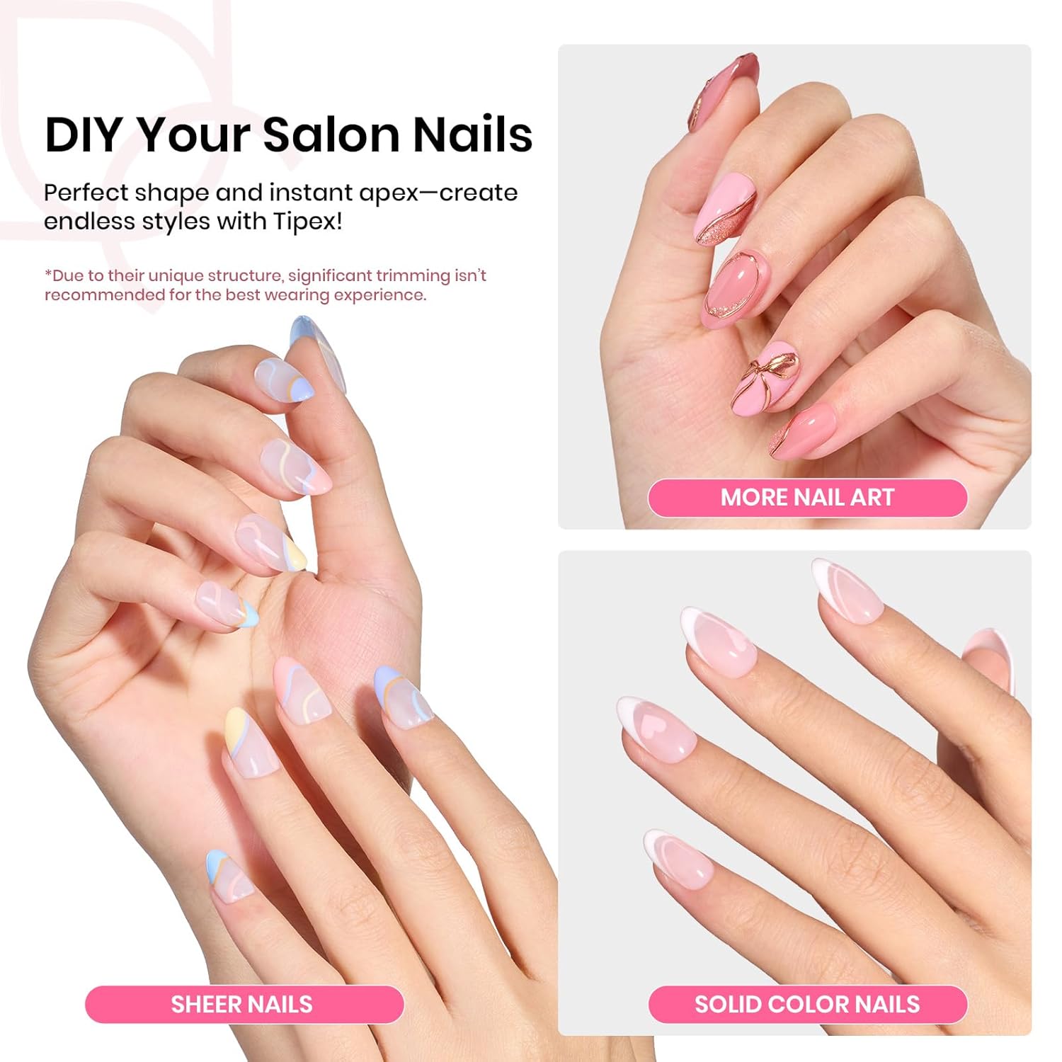 Beetles Tipex Instant Apex Nail Tips Kit, Oval Short 224Pcs 16 Sizes Pre-Building & Pre-Etched Thicker Acrylic Nails False Nail Extension with Tipex Uv Nail Glue Mini Nail Lamp-BrightBean Baby