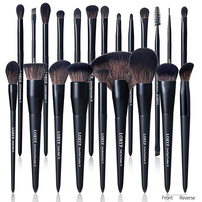 LORYP Black Makeup Brushes Set 21Pcs Powder Blush Foundation Concealer Highlighter Brush Vegan Pro Face and Eye Brush Kit-BrightBean Baby