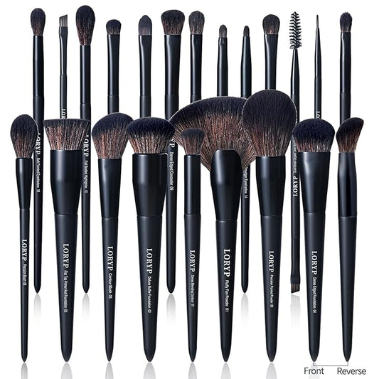LORYP Black Makeup Brushes Set 21Pcs Powder Blush Foundation Concealer Highlighter Brush Vegan Pro Face and Eye Brush Kit-BrightBean Baby