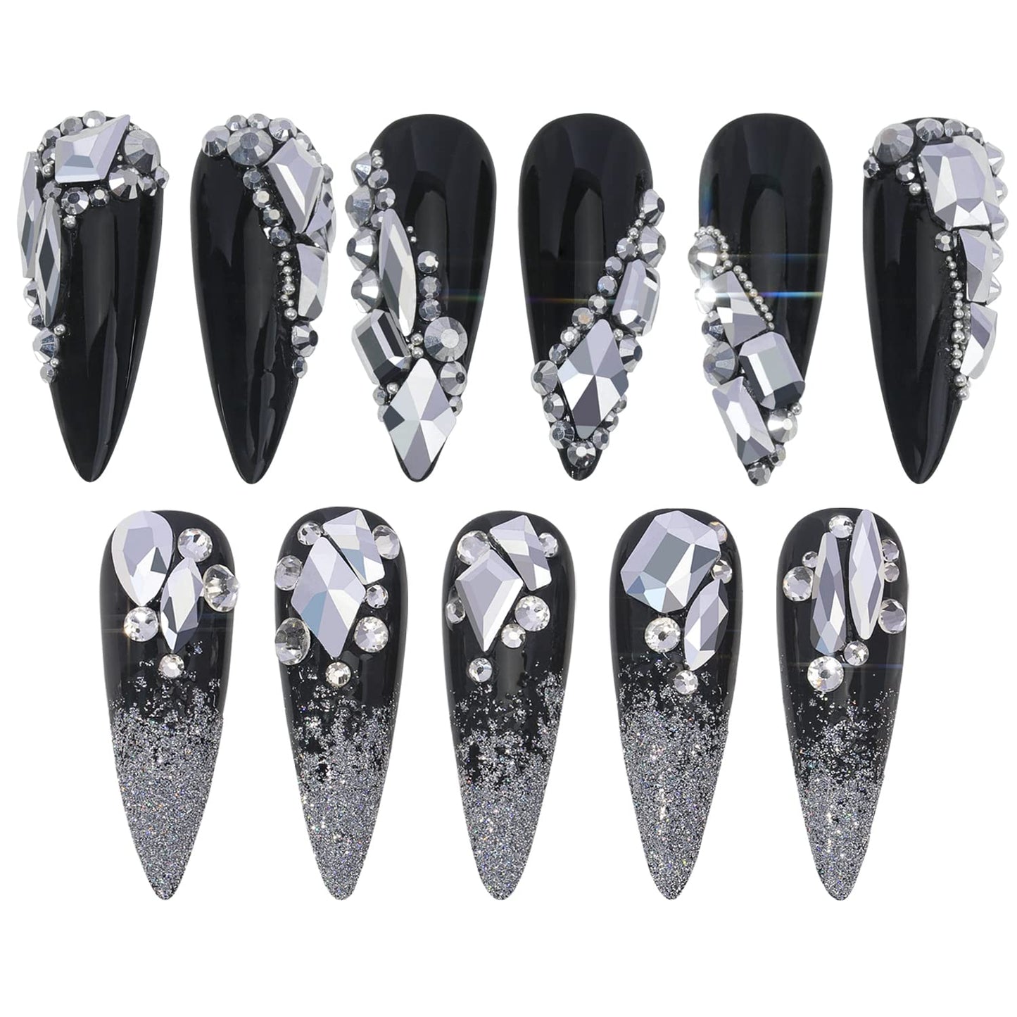 HNUIX Nail Rhinestones - 3D Multi Shape Size, Silver Nail Gems and Charms, Flat Back Crystal, with Kit, for Nail Art, DIY Decorations-BrightBean Baby