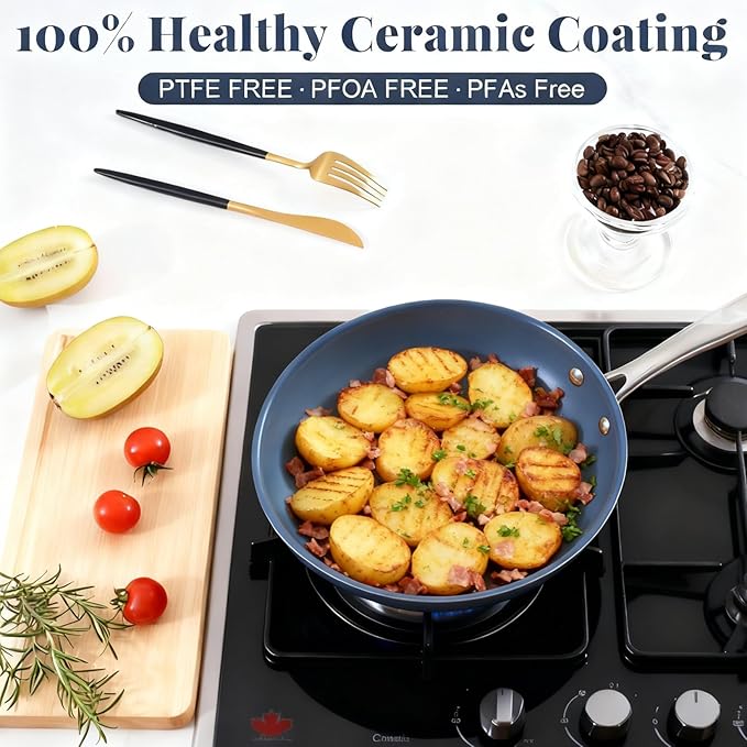 Stainless Steel Nonstick Frying Pan 8 Inch - Healthy Non Toxic Ceramic Coating Skillet