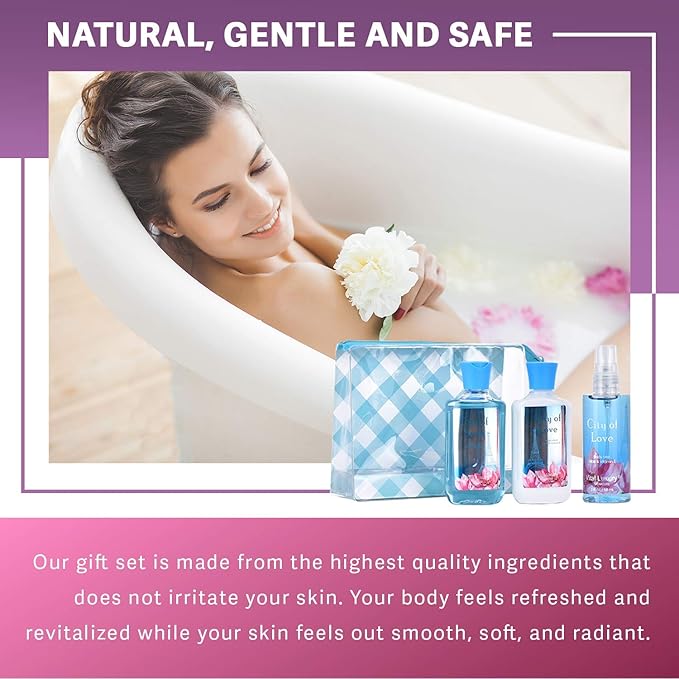 Bath & Body Care Travel Set - Home Spa Set with Body Lotion, Shower Gel and Fragrance Mist, Valentines Day Gifts for Her and Him(City of Love)-BrightBean Baby