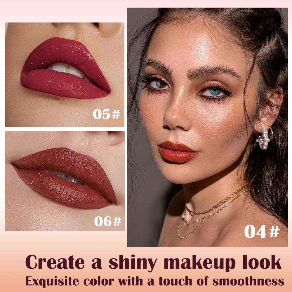 3Pcs Metallic Lipstick for Women,Lightweight Shimmer Frosted Lipstick,Glitter Lip Gloss Stain Long Lasting Waterproof Smudge Proof 24 Hour Full Coverage Lip Makeup,Vegan（04,05,06)-BrightBean Baby