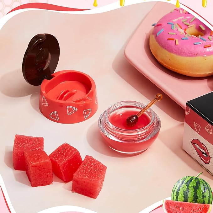 12 Pcs Bee Lip Balm Honey Pot with Brush Propolis Lip Mask Overnight, Moisturizing Hydrating Lip Sleeping Mask Prevention Dry and Cracked(Honey+Strawberry+Watermelon)-BrightBean Baby