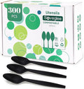 100% Compostable Spoons, 300 Disposable Spoons, Black Non Plastic Spoons, BPA-Free Heavy Duty Disposable Utensils, Ecofriendly Compostable Cutlery for Party Wedding Picnic