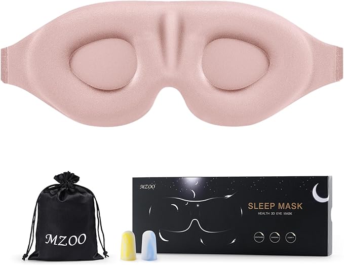 MZOO Luxury Sleep Eye Mask for Side Sleeper Men Women, Zero Eye Pressure 3D Sleeping Mask, Light Blocking Patented Design Night Blindfold, Soft Eye Shade Cover for Travel, Pink-BrightBean Baby