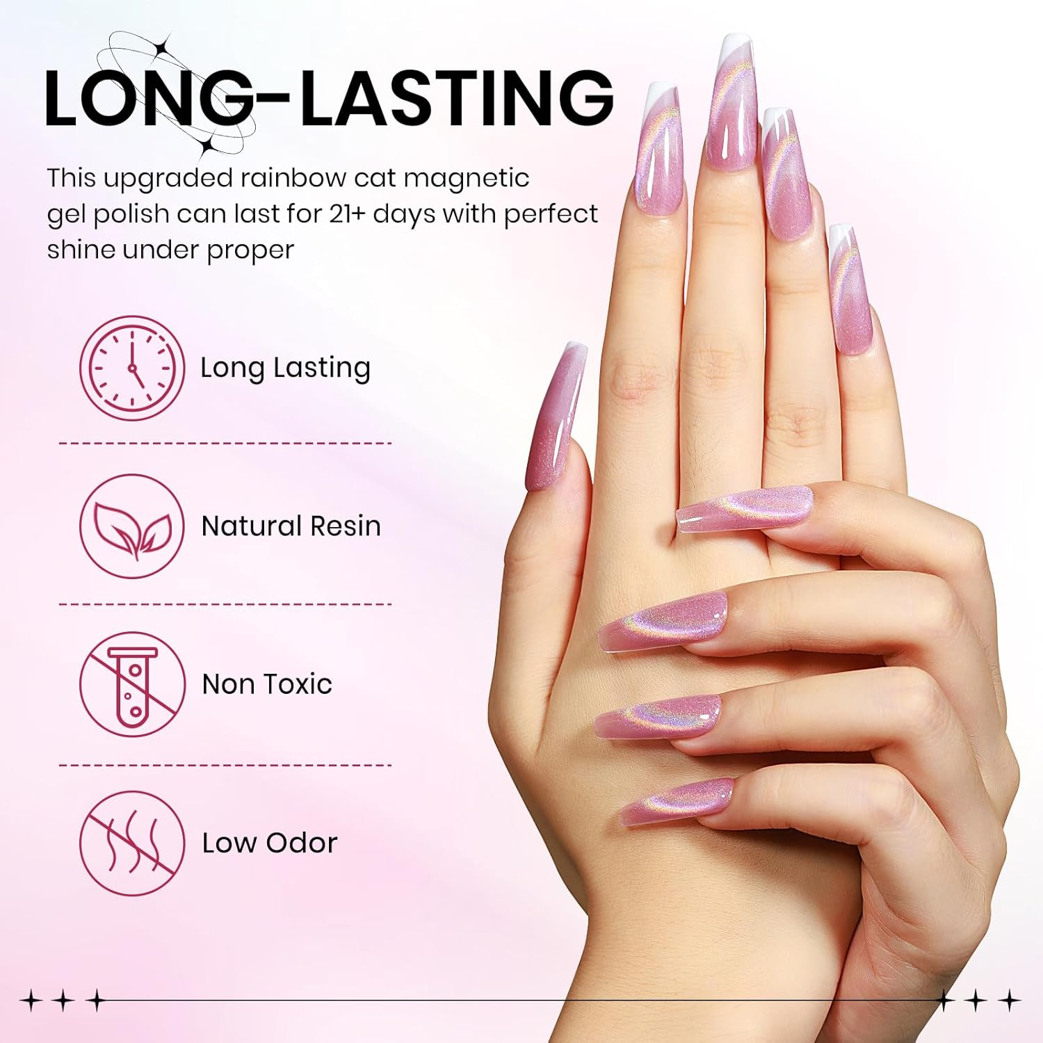 Pink Rainbow Cat Eye Gel Nail Polish Glitter Holographic Gel Polish with Magnetic Stick for a Glittery Iridescent Galaxy Effect Soak Off UV Lamp Perfect for Nail Art & DIY Manicures at Home-BrightBean Baby