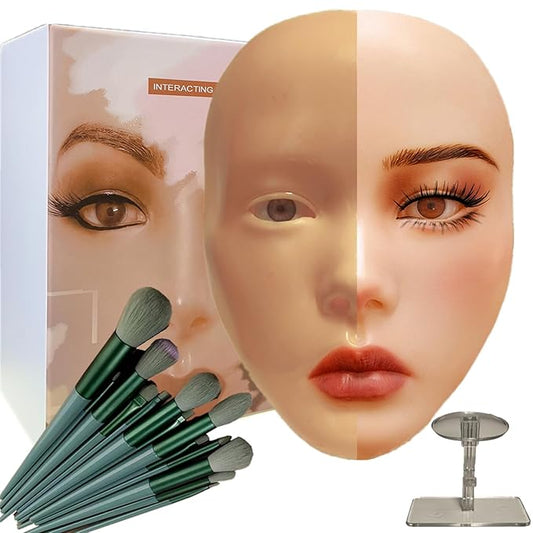 3D Makeup Practice Face, XIJIEMAO Mannequin Head For Makeup, Reusable Silicone Full Makeup Mannequin Head With Stand And Brush Set, Eye Shadow Makeup Face Board, Emerging Makeup Artist, Girl'S Gift-BrightBean Baby