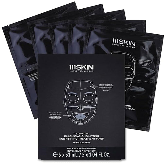 111SKIN Celestial Black Diamond Lifting and Firming Treatment Mask - Anti-Aging - Tone, Tighten, Retexturize Complexion - Fragrance Free - Set of 5 (2.5 oz each) - Face Mask-BrightBean Baby