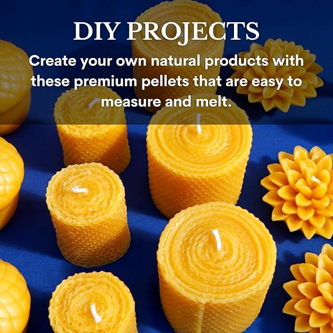 Yellow Beeswax Pellets 2lb (1lb in Each Bag), Pure, Natural, Cosmetic Grade, Organic, Bees Wax Pastilles, 3X Filtered, Great For Candle Making, Soaps, DIY Lip Balms, Lotions By White Naturals-BrightBean Baby