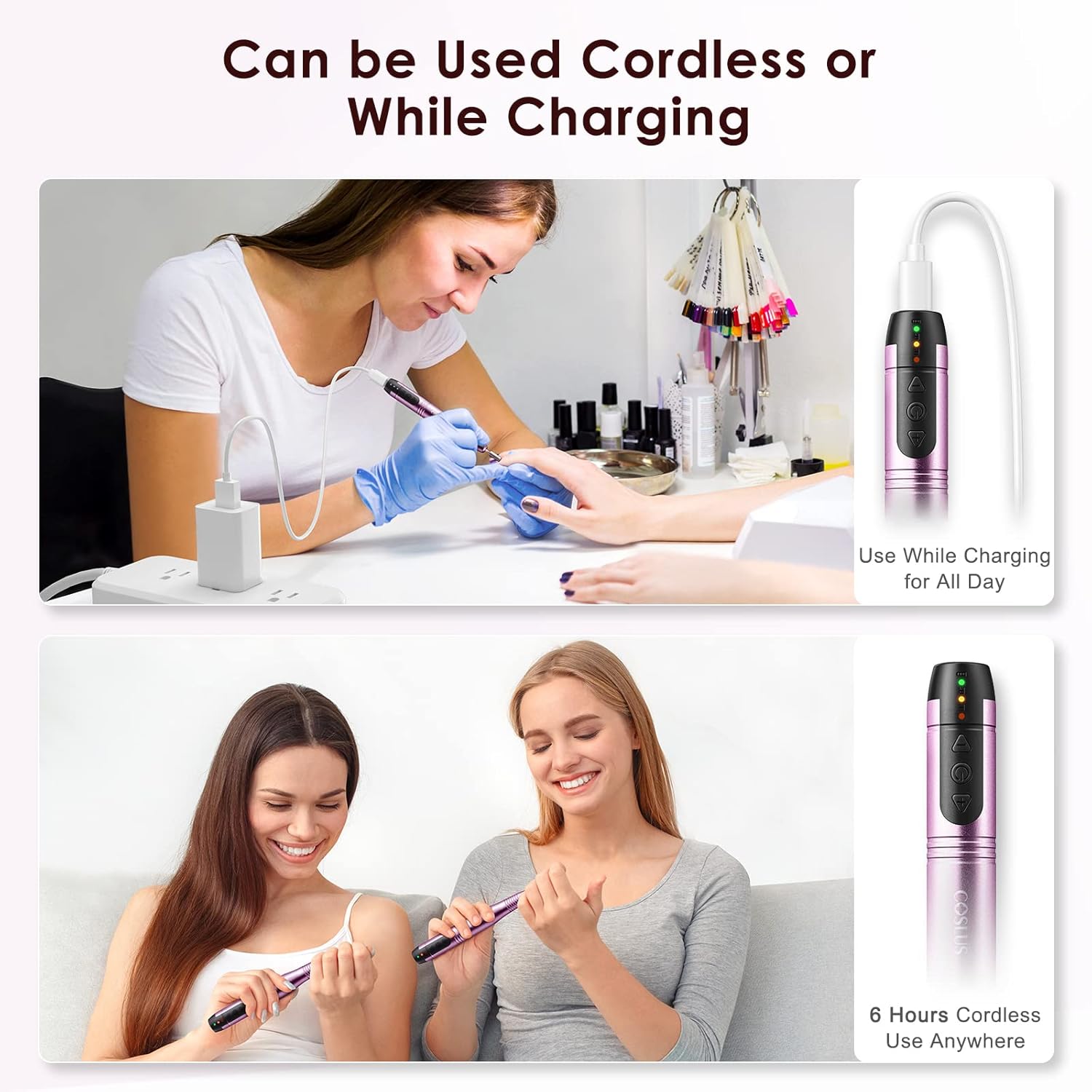 COSLUS Cordless Nail Drill Electric File: Professional for Acrylic Gel Dip Powder Nails Portable Nail Drill Machine Kit for Manicure Pedicure Nail Set with Everything Rechargeable Lightweight-BrightBean Baby