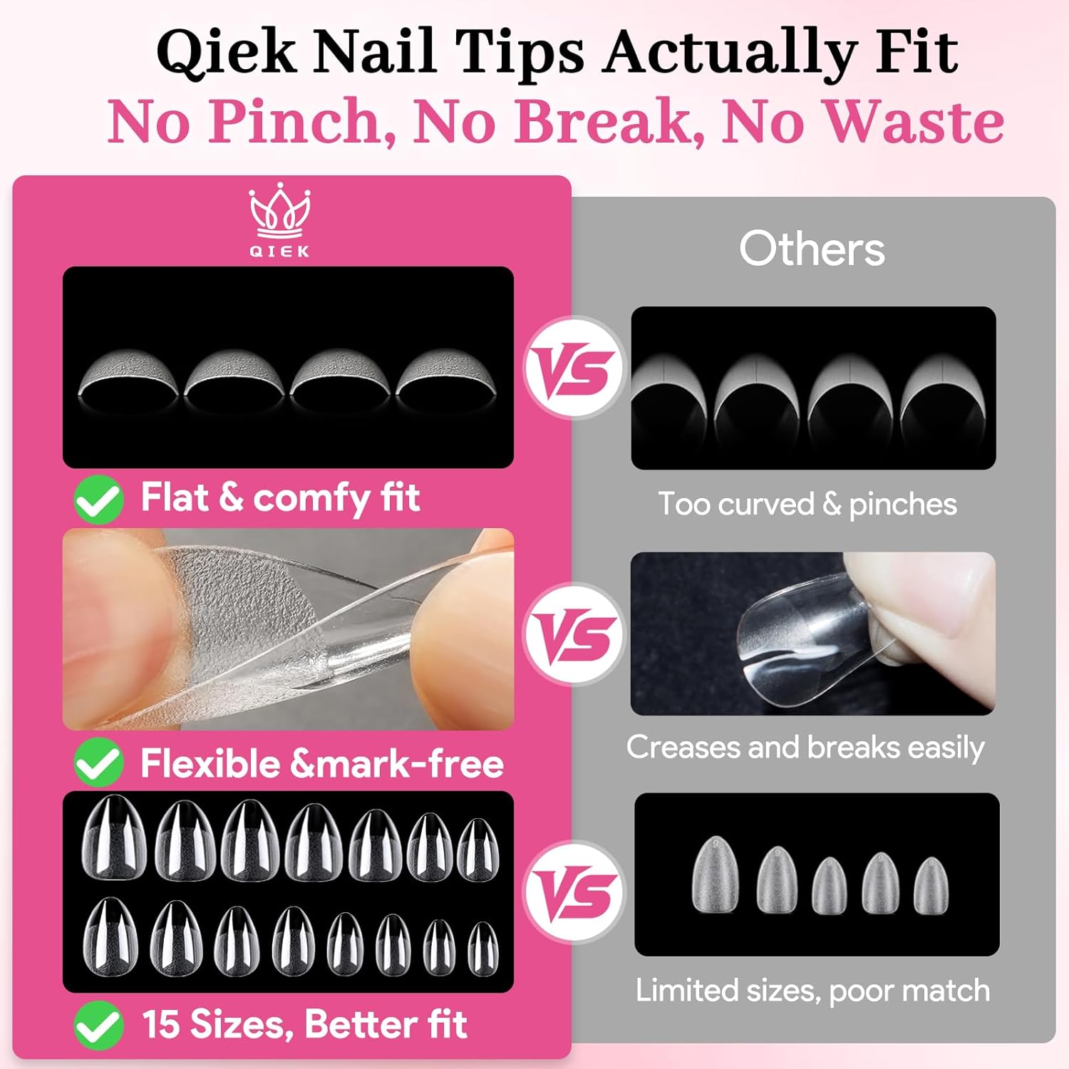 Extra Short Almond False Nail Tips, 15 Sizes 510 PCS Clear Soft Press On Fake Nail Pre-shaped Half Matte Full Cover Gel Nail Tips Extensions Thick Long Lasting for DIY Beginners & Salon Manicure-BrightBean Baby