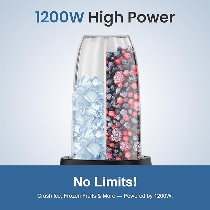 12-Piece Smoothie Blender Maker 25,000 RPM Personal Blender for Ice Crushing Smoothies & Frozen Drinks Nuts with 23oz, 32oz, 37oz Portable Cups Two 6-Leaf Stainless Steel Blades, Black