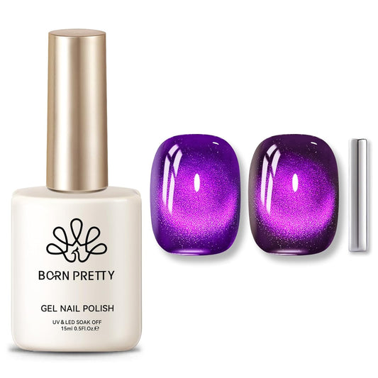 BORN PRETTY Cat Magnetic Eye Gel Nail Polish,Blackish Purple Jelly Glass Magnetic Gel Polish,Glitter Soak Off Nail Art Salon Manicure Home Gift 15ml-BrightBean Baby