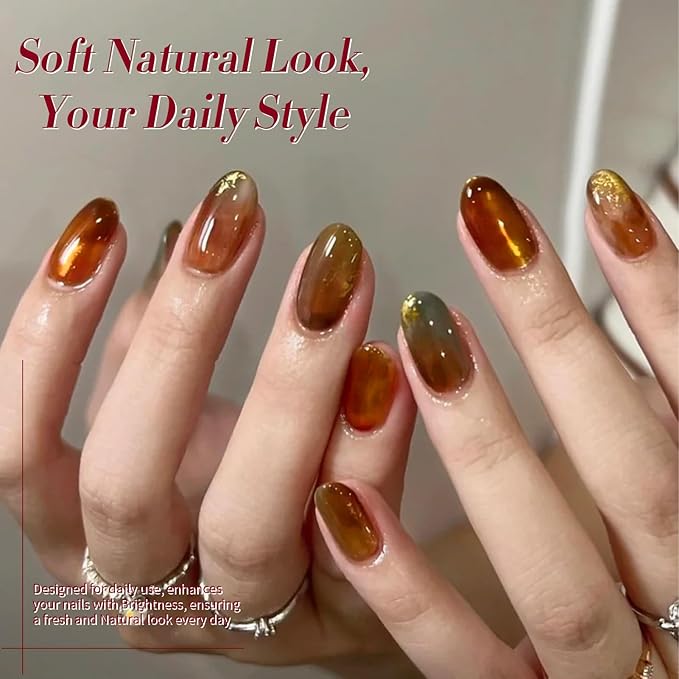Born Pretty Jelly Gel Nail Polish, Sheer Transparent Crystal Gel Nail Polish, Christmas Brown Red Orange Green Blue Fall Winter Soak off Nail Polish Manicure DIY Home Salon Christmas Gift 7ml 6colors-BrightBean Baby