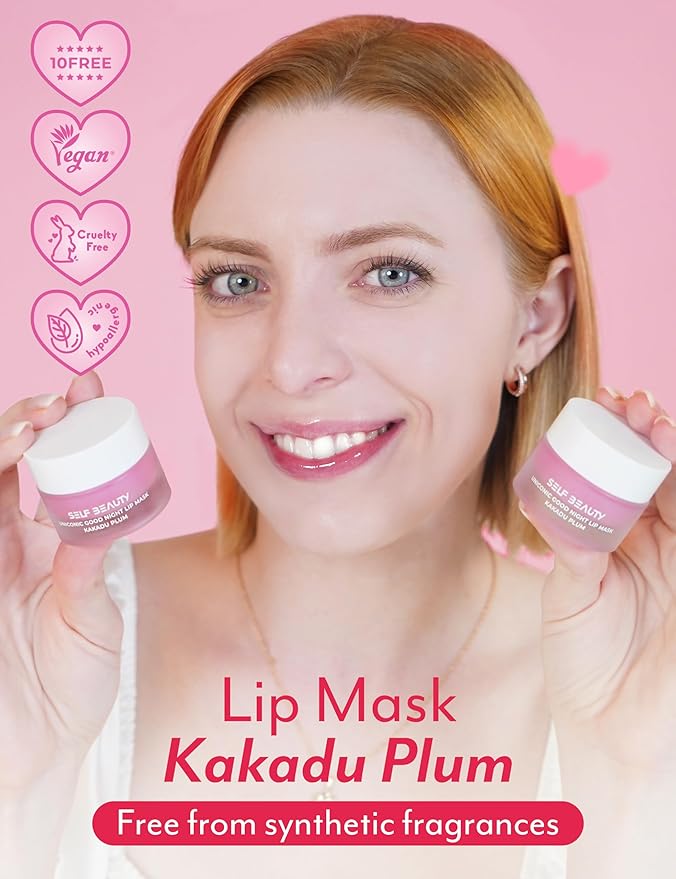 SelfBeauty Lip Mask - Kakadu Plum, Vegan Lip Balm, Daily Lip Moisturizer, Overnight Hydrating Lip Treatment with Vitamin C, Lip Scrub Exfoliator Intensive Lip Repair, 0.51fl.oz-BrightBean Baby