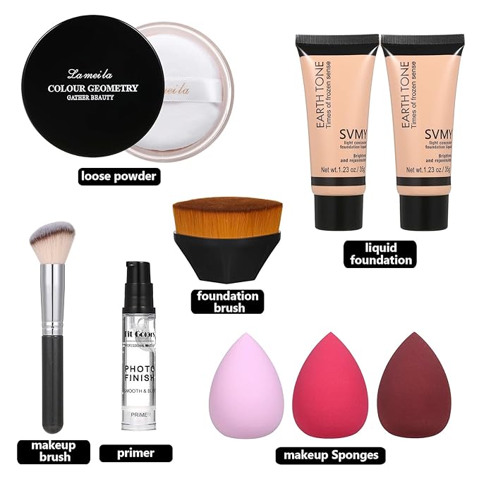 Foundation Liquid Full Coverage Matte Oil Control Concealer with Face Primer & Makeup Brush & Makeup Sponges-BrightBean Baby