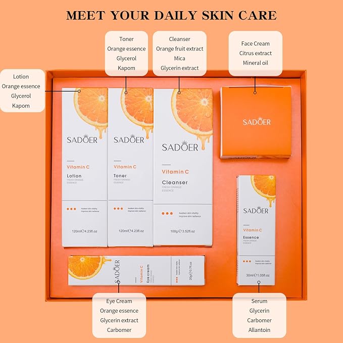 Vitamin C Daily Skin Care Set Daily Moisturizing & Nourishing Fresh Orange Essence Skin Care Set Vitamin Essence Six-piece Set-BrightBean Baby