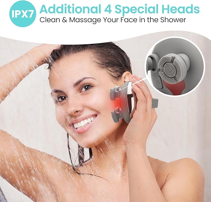 Portable Electric Scalp Massager - Rechargeable IPX7 Waterproof Heated Scalp Massager w/ 100 Kneading Nodes, 3 Speed Modes, 2 Massage Styles, 8 Claws for Scalp/Body Massage & Face Cleaning (Silver）-BrightBean Baby