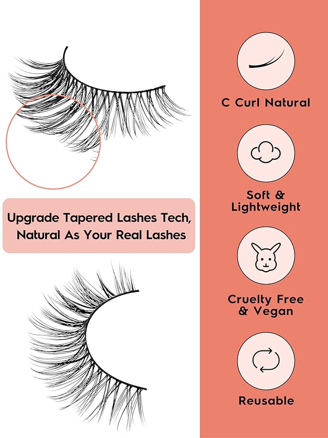 Wispy Cat Eye Lashes False Eyelashes Natural 10mm Short Lashes Pack Soft Strip Eyelash 3D Volume C Curl Natural Eyelashes 7 Pair Siligli Eyelashes-BrightBean Baby