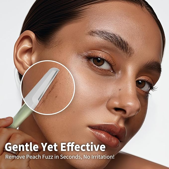 Face Razors for Women, Dermaplane Razor for Women Face, Eyebrow Razor, Facial Razors, Dermaplaning Tool, Reusable Metal Handle with 4 Microblades for Sensitive Skin, Peach Fuzz Remover, Green-BrightBean Baby