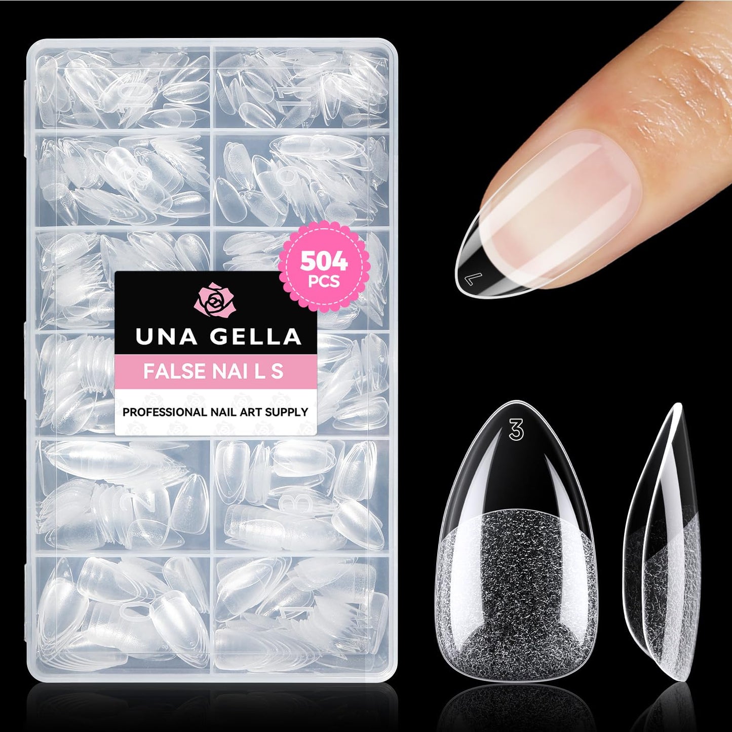 UNA GELLA Short Almond Nail Tips: 504PCS Short Fake Nails Soft Press On Gel Nail Tips Pre Shaped Almond Shape Home Nail Extension Full Cover, 12 Sizes Acrylic Gelly Tips-BrightBean Baby