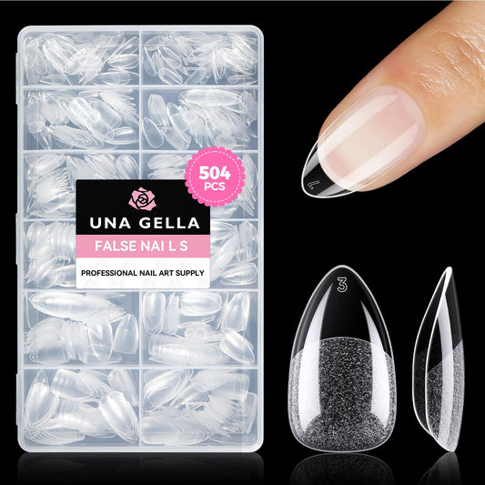 UNA GELLA Short Almond Nail Tips: 504PCS Short Fake Nails Soft Press On Gel Nail Tips Pre Shaped Almond Shape Home Nail Extension Full Cover, 12 Sizes Acrylic Gelly Tips-BrightBean Baby