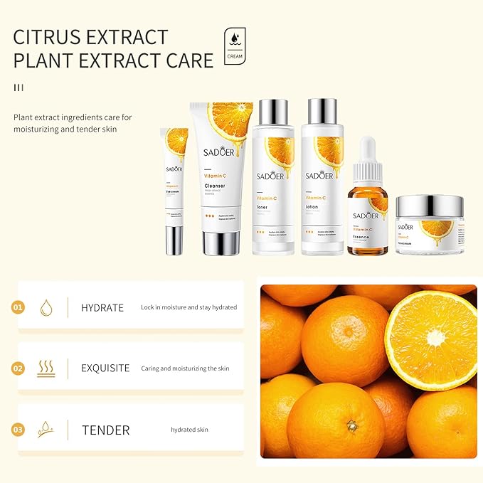 Vitamin C Daily Skin Care Set Daily Moisturizing & Nourishing Fresh Orange Essence Skin Care Set Vitamin Essence Six-piece Set-BrightBean Baby