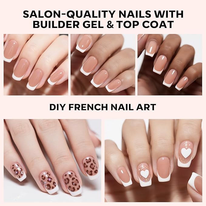 modelones French Tip Press on Nails, Short Square Fake Nails with Nail Box, Deep Nude Gel Nail Tips for Women, Soft Glue-On Nails for Natural Salon Look, DIY Nail Art Kit-BrightBean Baby